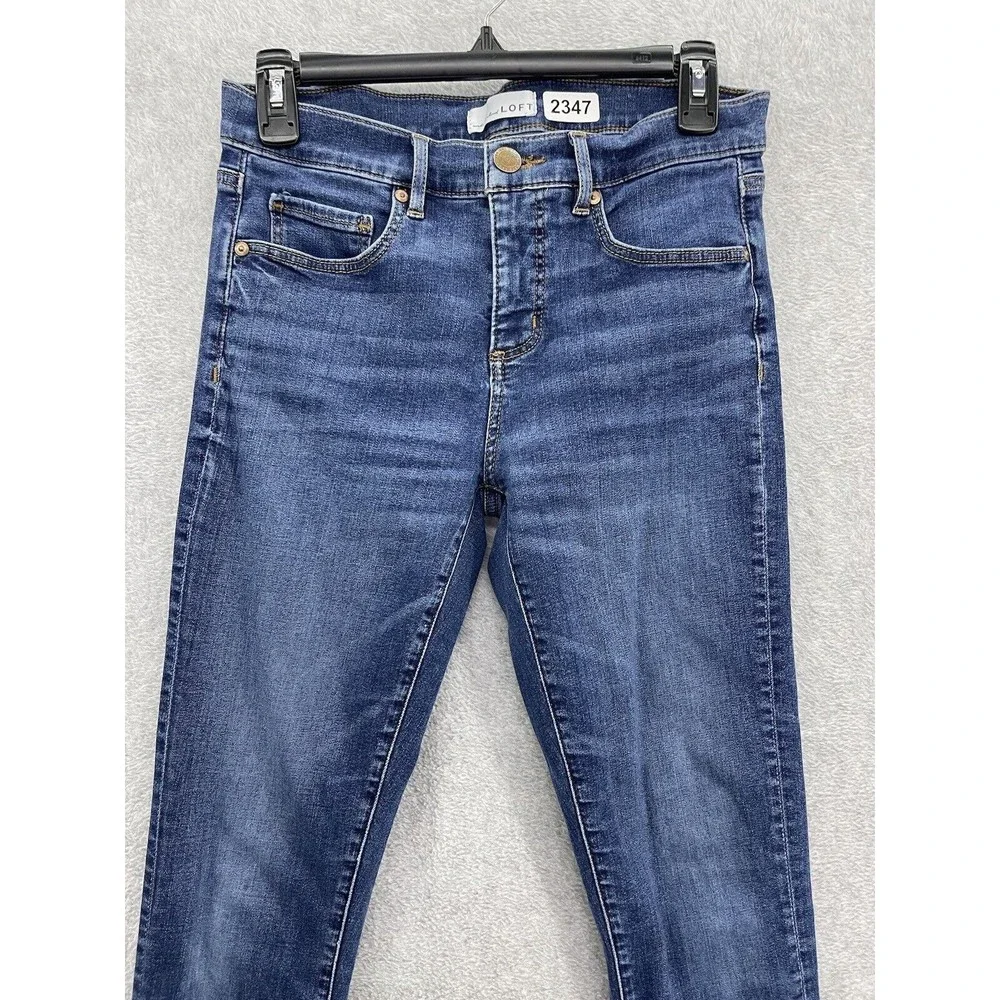 LOFT Ann Taylor Women's Blue Denim Jeans Size 4 Medium Wash Blend Skinny Crop - Picture 12 of 13